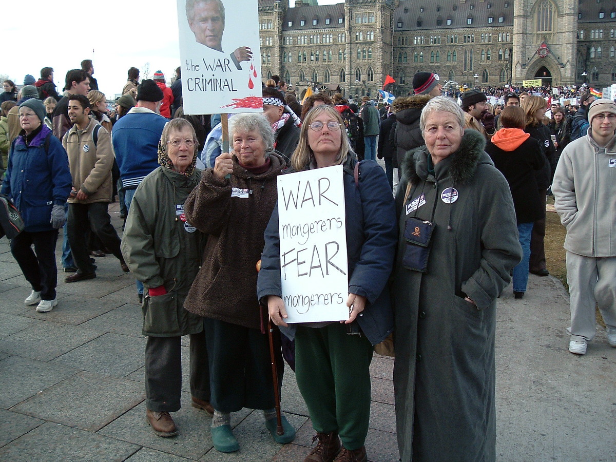 Hedy Muysson at anti-George Bush demo in Ottawa, 2004