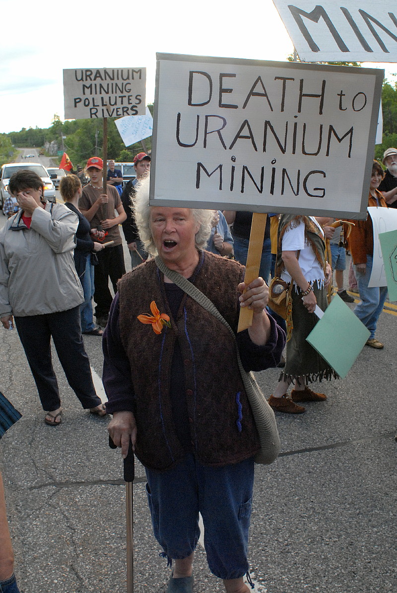 Hedy Muysson at anti-uranium demo, Sharbot Lake in 2007